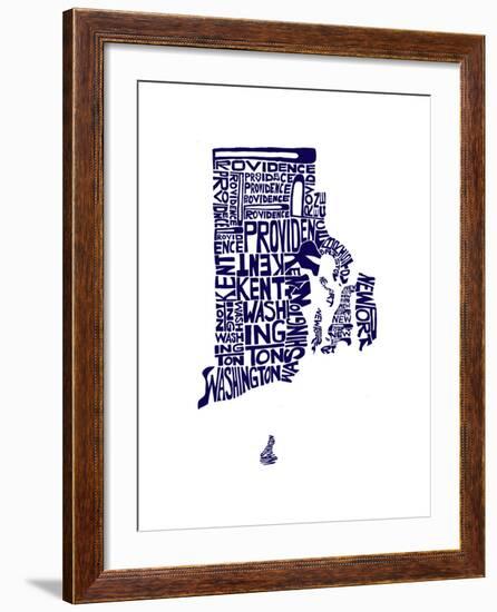 Typographic Rhode Island Navy-CAPow-Framed Art Print