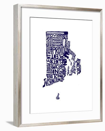 Typographic Rhode Island Navy-CAPow-Framed Art Print