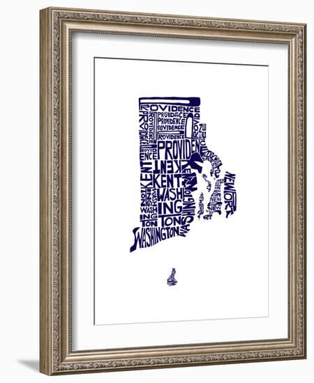 Typographic Rhode Island Navy-CAPow-Framed Premium Giclee Print