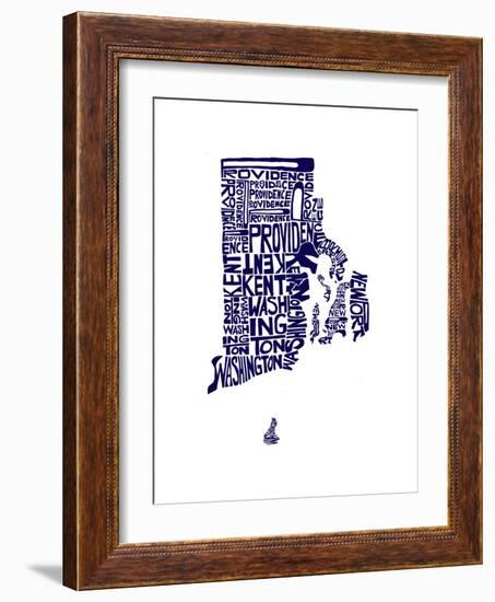 Typographic Rhode Island Navy-CAPow-Framed Premium Giclee Print