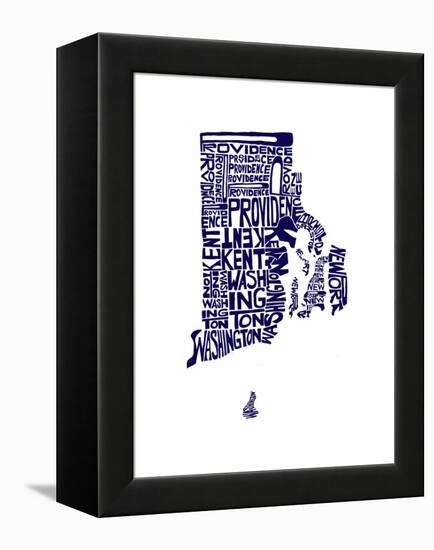 Typographic Rhode Island Navy-CAPow-Framed Stretched Canvas