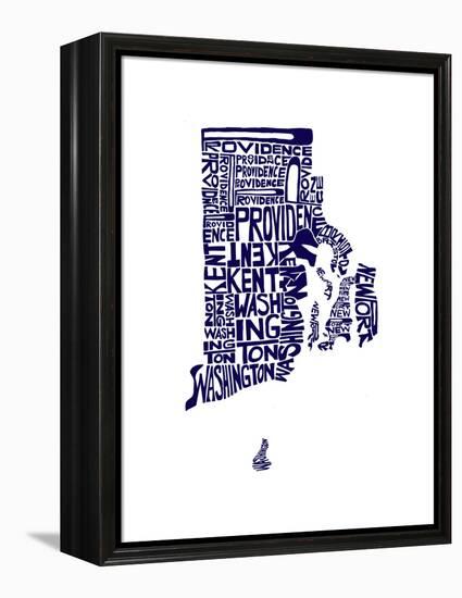 Typographic Rhode Island Navy-CAPow-Framed Stretched Canvas