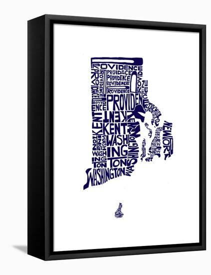 Typographic Rhode Island Navy-CAPow-Framed Stretched Canvas