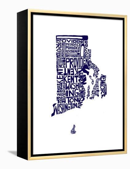 Typographic Rhode Island Navy-CAPow-Framed Stretched Canvas