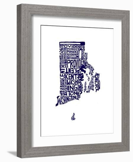 Typographic Rhode Island Navy-CAPow-Framed Art Print