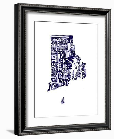 Typographic Rhode Island Navy-CAPow-Framed Art Print