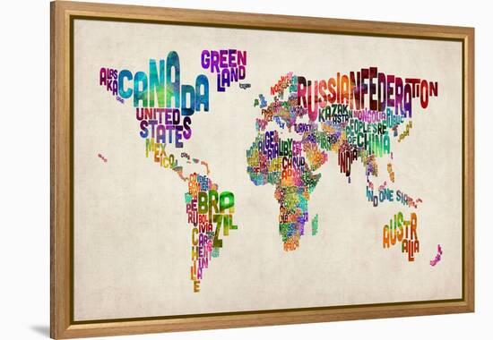 Typographic Text World Map-Michael Tompsett-Framed Stretched Canvas