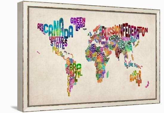 Typographic Text World Map-Michael Tompsett-Framed Stretched Canvas