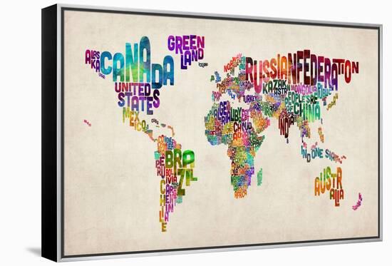 Typographic Text World Map-Michael Tompsett-Framed Stretched Canvas