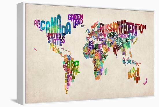 Typographic Text World Map-Michael Tompsett-Framed Stretched Canvas