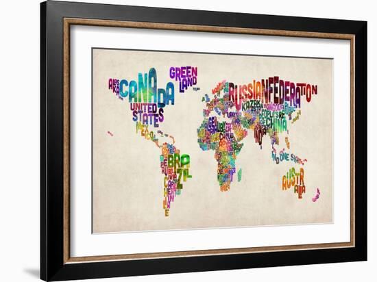 Typographic Text World Map-Michael Tompsett-Framed Art Print