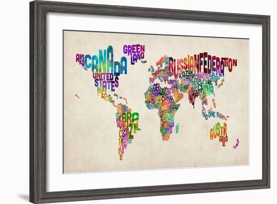 Typographic Text World Map-Michael Tompsett-Framed Art Print