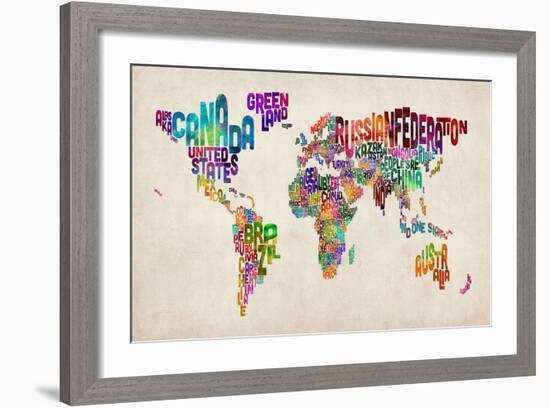 Typographic Text World Map-Michael Tompsett-Framed Art Print