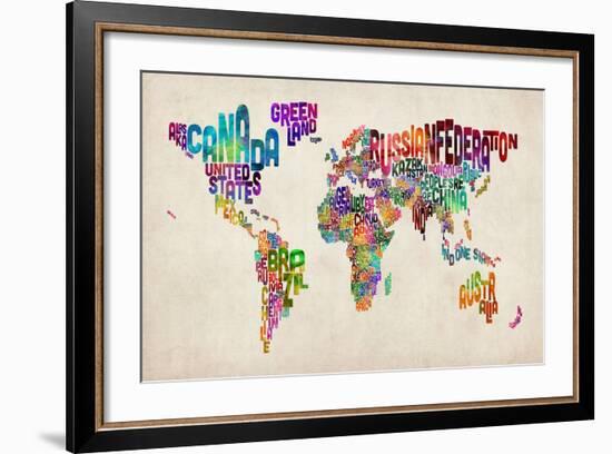 Typographic Text World Map-Michael Tompsett-Framed Art Print