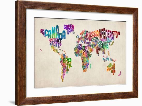 Typographic Text World Map-Michael Tompsett-Framed Art Print