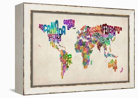 Typographic Text World Map-Michael Tompsett-Framed Stretched Canvas