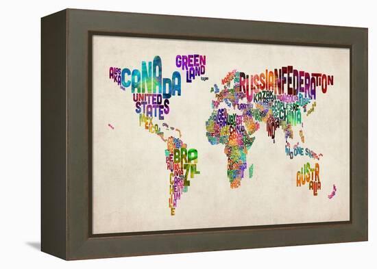 Typographic Text World Map-Michael Tompsett-Framed Stretched Canvas