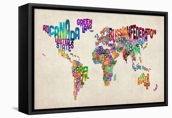 Typographic Text World Map-Michael Tompsett-Framed Stretched Canvas