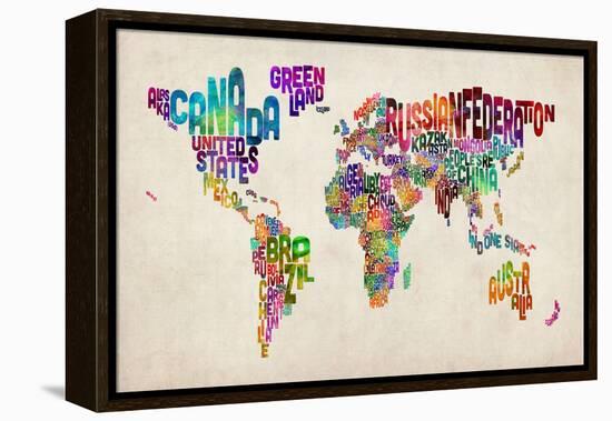 Typographic Text World Map-Michael Tompsett-Framed Stretched Canvas