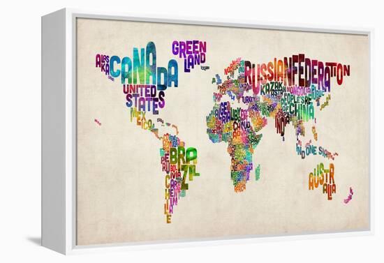 Typographic Text World Map-Michael Tompsett-Framed Stretched Canvas