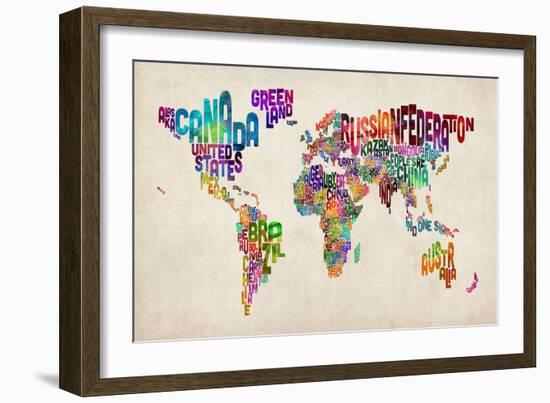 Typographic Text World Map-Michael Tompsett-Framed Premium Giclee Print