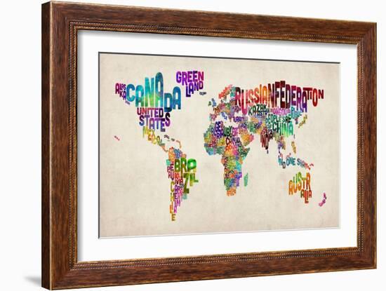 Typographic Text World Map-Michael Tompsett-Framed Premium Giclee Print