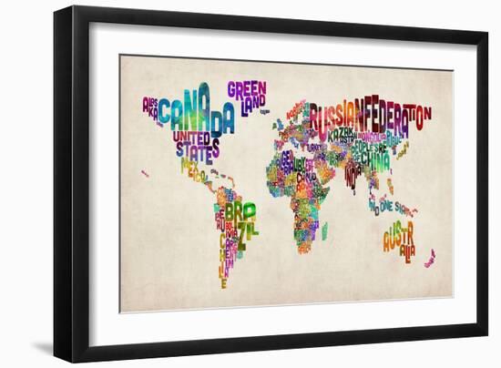 Typographic Text World Map-Michael Tompsett-Framed Premium Giclee Print