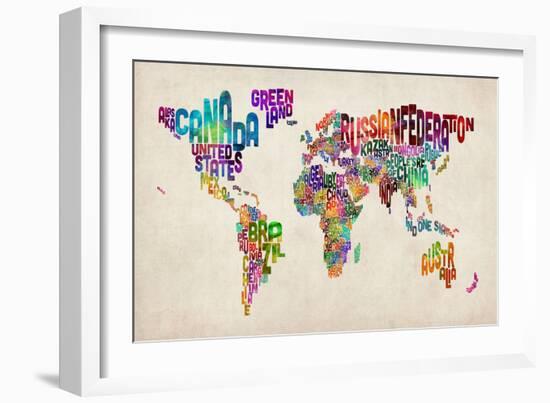 Typographic Text World Map-Michael Tompsett-Framed Premium Giclee Print
