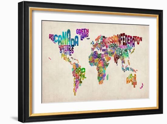 Typographic Text World Map-Michael Tompsett-Framed Premium Giclee Print