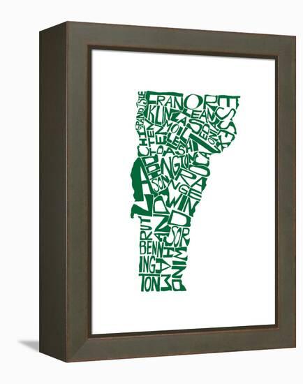 Typographic Vermont Green-CAPow-Framed Stretched Canvas