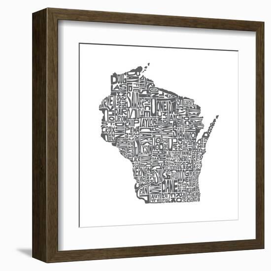 Typographic Wisconsin Charcoal-CAPow-Framed Art Print