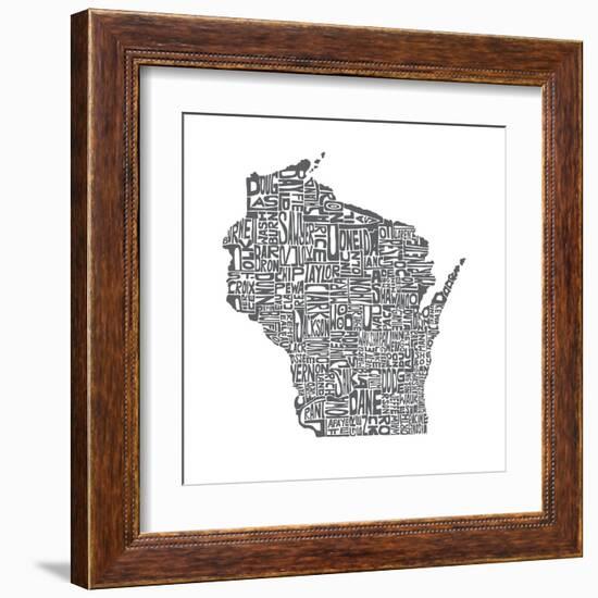Typographic Wisconsin Charcoal-CAPow-Framed Art Print