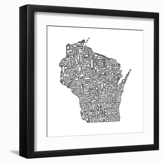 Typographic Wisconsin Charcoal-CAPow-Framed Art Print