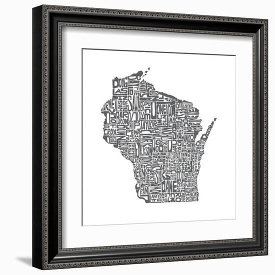 Typographic Wisconsin Charcoal-CAPow-Framed Art Print