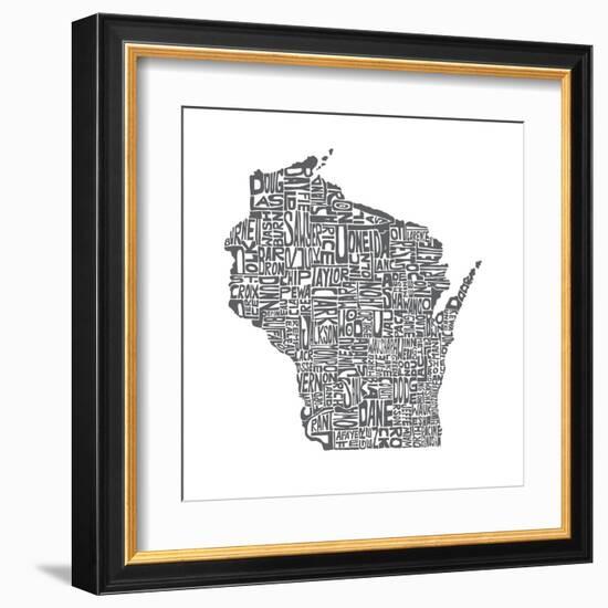 Typographic Wisconsin Charcoal-CAPow-Framed Art Print