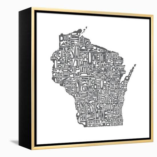 Typographic Wisconsin Charcoal-CAPow-Framed Stretched Canvas