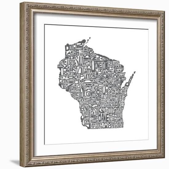 Typographic Wisconsin Charcoal-CAPow-Framed Art Print