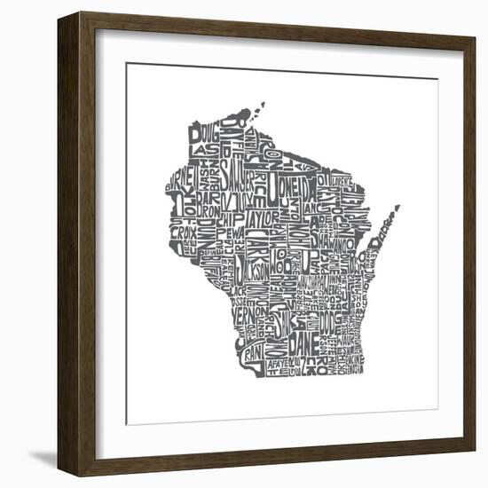 Typographic Wisconsin Charcoal-CAPow-Framed Art Print