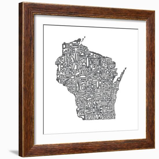 Typographic Wisconsin Charcoal-CAPow-Framed Art Print