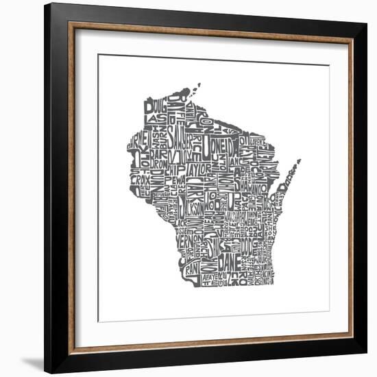 Typographic Wisconsin Charcoal-CAPow-Framed Art Print