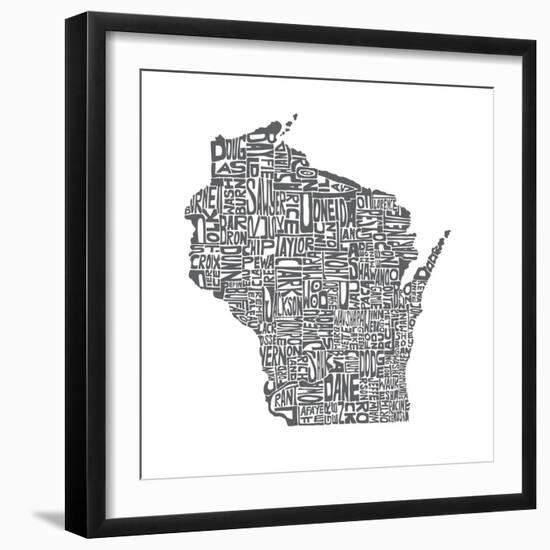 Typographic Wisconsin Charcoal-CAPow-Framed Art Print