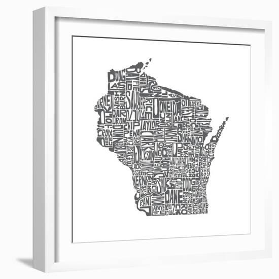 Typographic Wisconsin Charcoal-CAPow-Framed Art Print