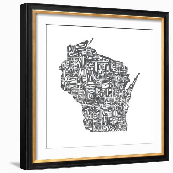 Typographic Wisconsin Charcoal-CAPow-Framed Art Print