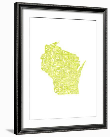 Typographic Wisconsin Chartreus-CAPow-Framed Art Print