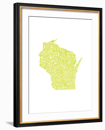 Typographic Wisconsin Chartreus-CAPow-Framed Art Print