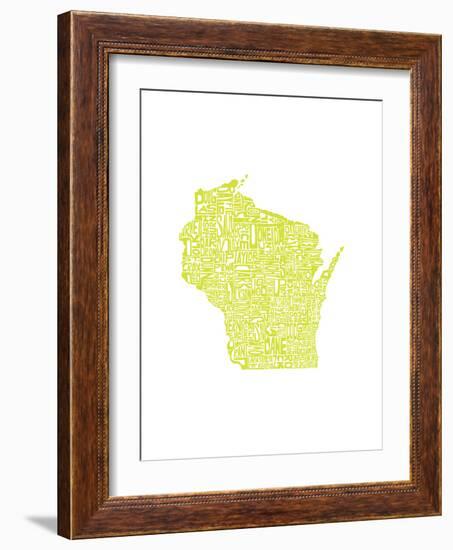 Typographic Wisconsin Chartreus-CAPow-Framed Art Print