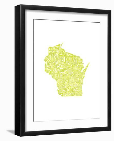 Typographic Wisconsin Chartreus-CAPow-Framed Art Print