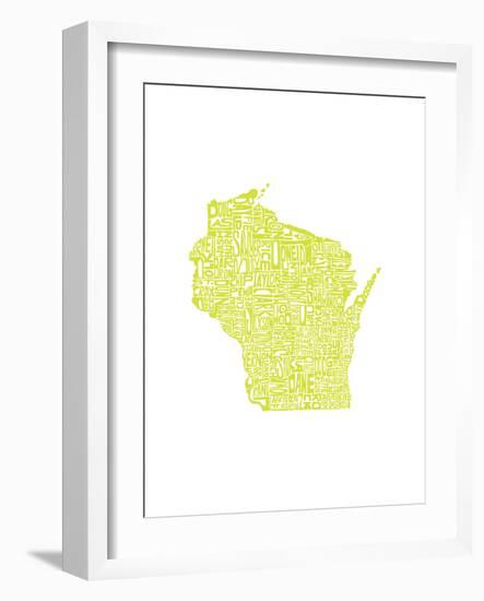 Typographic Wisconsin Chartreus-CAPow-Framed Art Print