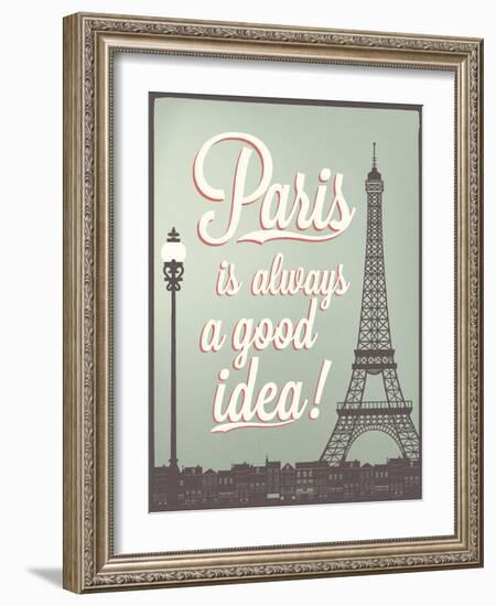 Typographical Retro Style Poster With Paris Symbols And Landmarks-Melindula-Framed Art Print