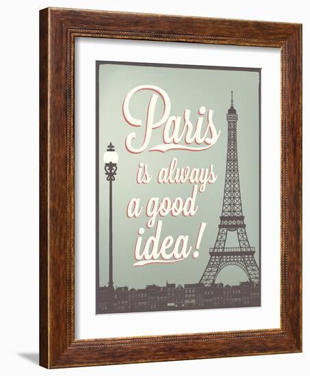 Typographical Retro Style Poster With Paris Symbols And Landmarks-Melindula-Framed Art Print